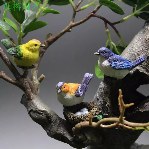 Phoebe gardening micro-landscape ornaments bird resin crafts cute simulation bird's nest gardening bonsai decorative bird eggs medium green bird
