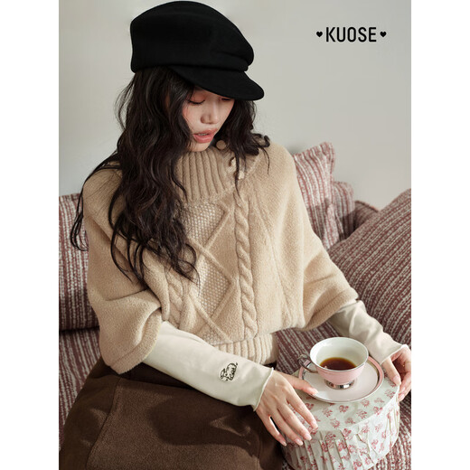 Wide color temperament woolen cape shawl top twist half turtleneck sweater 2025 autumn and winter new women's knitted sweater khaki color issued on November 27 M