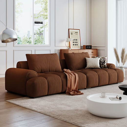 Mengshangjia fabric sofa living room small apartment model puff French cream style 2025 designer new style 2.1 meters three-seater flagship version - cat scratch cloth violet + ordinary sponge