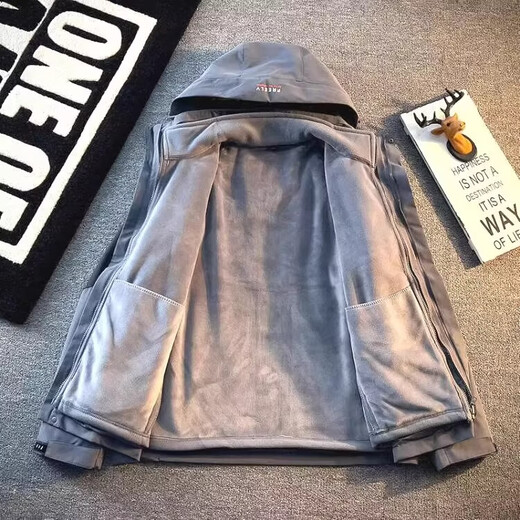 KAZUKI KURAISHI Kazuki Kuraishi outdoor jacket men's three-in-one detachable autumn and winter thickened hooded mountaineering cotton jacket Morandi color L