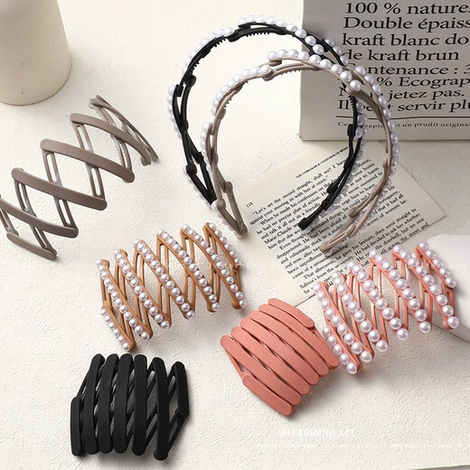 SMVP Pearl Retractable Travel Folding Headband Women 2024 New Hair Travel Headband Broken Hair Hairpin Face Wash Special Hair Bundle Black Pearl Folding Headband 1 Pack