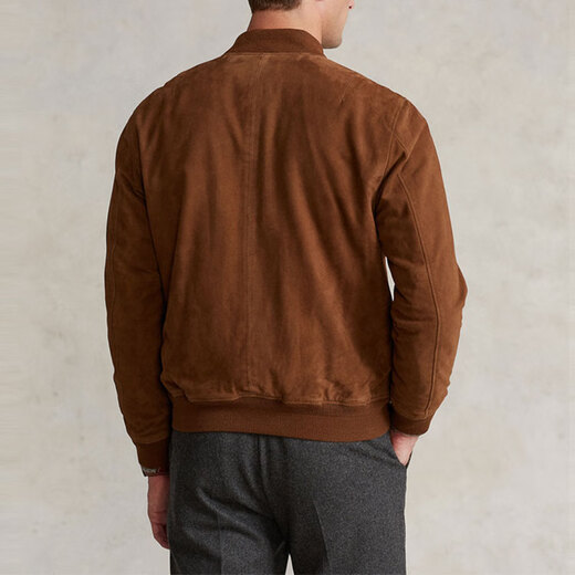 RALPH LAUREN Ralph Lauren SS22 однотонная кашемировая кожаная повседневная кожаная куртка на молнии с длинными рукавами для мужчин коричнево-коричневая M