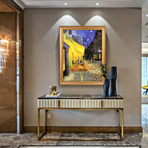 The cafe at night in the cafe of Van Gogh’s World Famous Painting Pure Hand Painting Abstract Oil Paintings Decorative Paintings Aisle Corridor Hanging Paintings 692 Gold Solid Wood Frame 110X200