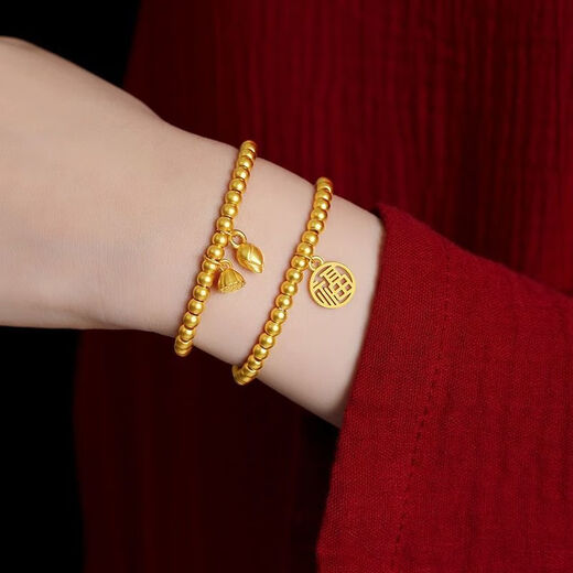 Luoyi's new gold color Two Worlds Huan Bracelet 999 gold lotus bracelet gold-plated silver solid blessing bracelet gift lotus bracelet 5m thick