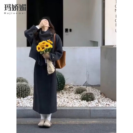 Majiaomei woolen small fragrant dress women's suit 2025 winter new Korean style with a complete set of short coat and skirt coat + mid-length skirt L