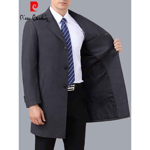 Pierre Cardin windbreaker men's mid-length spring and autumn middle-aged and elderly men's dad suit. Collar plus size top jacket lapel gray plaid 200 5XL size