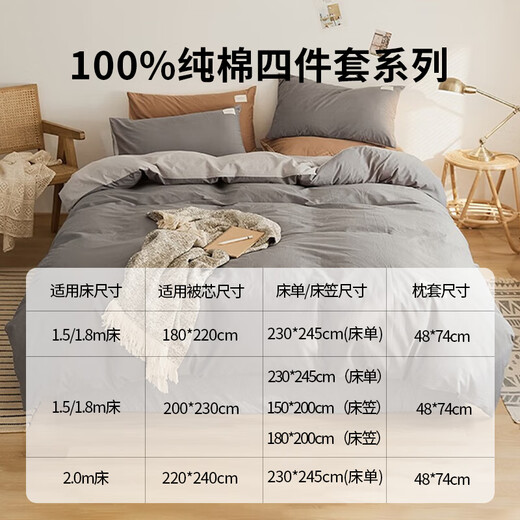 MUJI four-piece bed set pure cotton 100% cotton bed sheet quilt cover 200x230cm suitable for mother and child sleeping together Chenhui