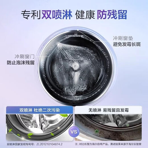 海尔超薄嵌入智能投放大筒径顽渍洗巴氏除菌螨防皱羊毛羽绒滚筒洗衣机 XQG100-B12176WU1 雪山白