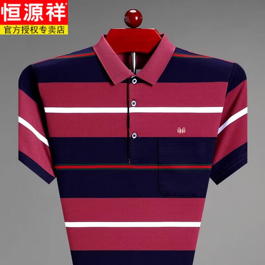 
Hengyuanxiang men's short-sleeved T-shirt in summer new style striped loose cotton pocket half-sleeved lapel polo collar shirt men's top HHHJ733 Lake Blue 175/XL Recommended 135-155Jin [Jin equals 0.5 kg]