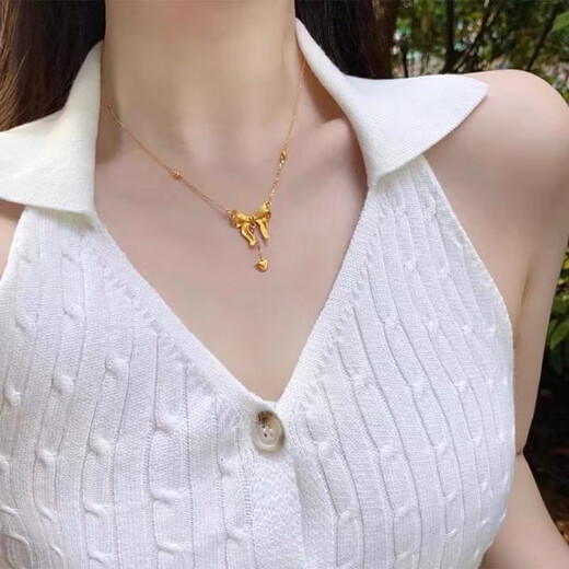 Fat Donglai's same style of the fugitive princess necklace gold shop bow love clavicle chain imitation gold wedding three gold does not fade gold shop 10 grams of the same style of the fugitive princess necklace, available