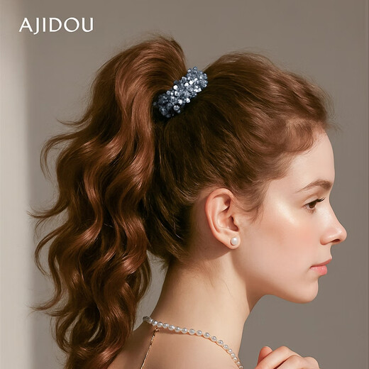 AJIDOU Aji bean hair band casual elastic crystal hair rope fashionable personalized hair band headband birthday gift gray blue 1 piece