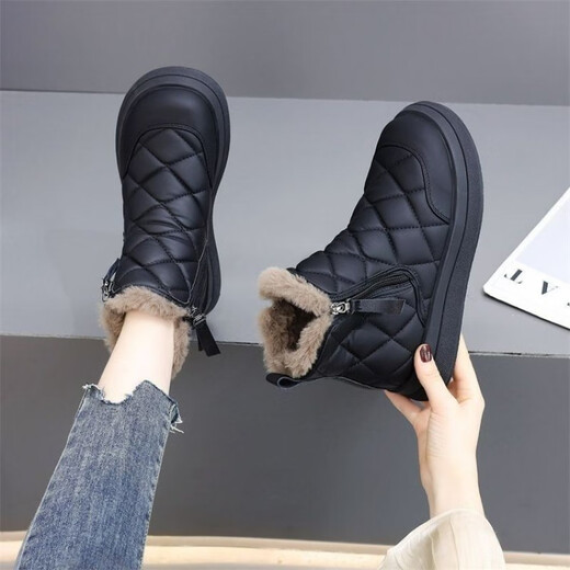 Belle warm snow boots for women 2025 new winter plus velvet thickened non-slip waterproof snow cotton women winter cotton shoes short boots khaki 35
