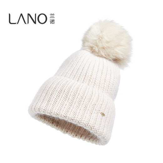 Lannuo rabbit fur knitted woolen hat for women 2024 autumn and winter new style large head circumference showing face small thickened ear protection warm hat white M (56-58cm)