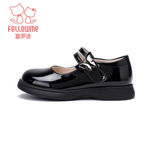 富罗迷女童皮鞋儿童公主鞋方口单鞋时尚儿童校园演出鞋 黑色 37