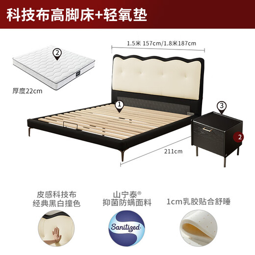 顾家家居（KUKA）法式布床双人床卧室薄床头小户型仙女床B653 白1.5+M0081+7836G*2