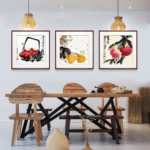 Zi Teng Suixuan Qi Baishi decorative painting new Chinese style living room background wall hanging painting bedroom dining room restaurant ink shrimp mural solid wood ink shrimp 50*50cm (plexiglass) (default mahogany color frame)