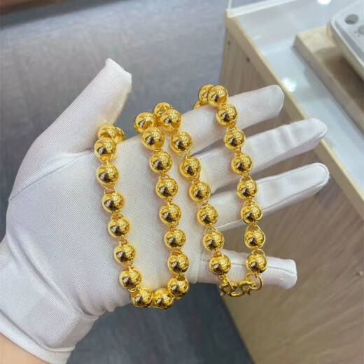 BXE999 pure gold pure silver gold clad with silver gold Buddha pearl light beads gold beads round bead necklace men's domineering light pearl necklace 8MM about 82 grams gold clad with silver material