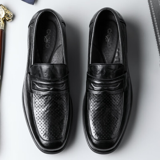 
CARTELO men's leather shoes summer breathable business casual shoes loafers one-foot hollow leather shoes men 9934 black 43