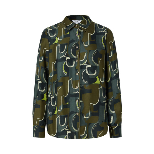 JUZUI Shopping Mall Same Style JZ JUZUI Geometric Eco-friendly Lyocell Wool Shirt Women 2023 Winter JWDD60106 Flower Army Green L