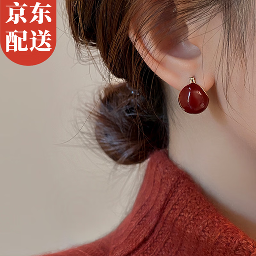 Idel 2025 New Year Style Red Bean Geometric Earrings for Women Korean Style Versatile Earrings Earrings Birthday Gifts for Best Friends Red Bean Earrings E0085