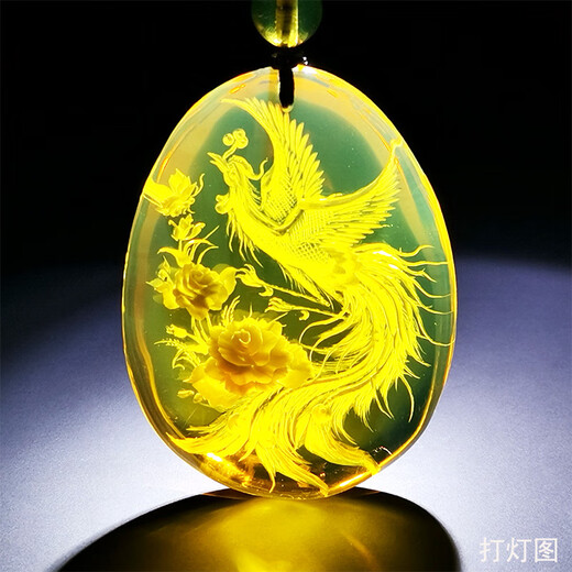 Amber school, one thing, one picture, one certificate, blue amber pendant, phoenix carving, ladies' hanging chain, natural amber sweater chain, pendant 13.27g 46*35*15mm