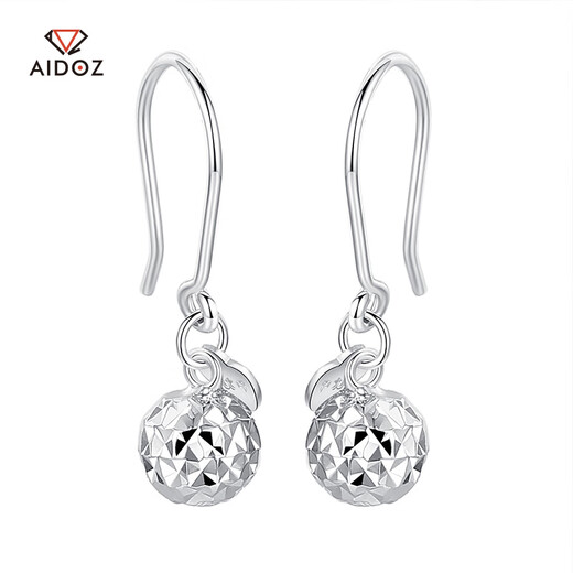Aido Diamond pt950 platinum earrings for women, platinum carving round beads, long curved hook earrings, fashionable and versatile earrings, large size 3.7-3.9 grams