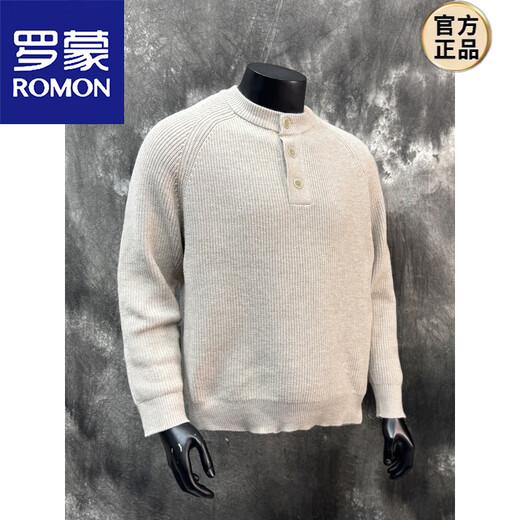 ROMON Old Money Style Henley Collar Sweater 25 Autumn and Winter Men's Lazy Loose Long Sleeve Textured Button Stand Collar Sweater Oatmeal S 90-120Jin Jin is equal to 0.5 kg