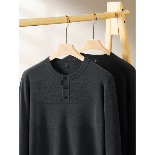 VARWANEO international first-line brand autumn and winter Henry collar sweater men's black button sweater plus fat large size loose casual black XL (120-140) Jin Jin is equal to 0.5 kg