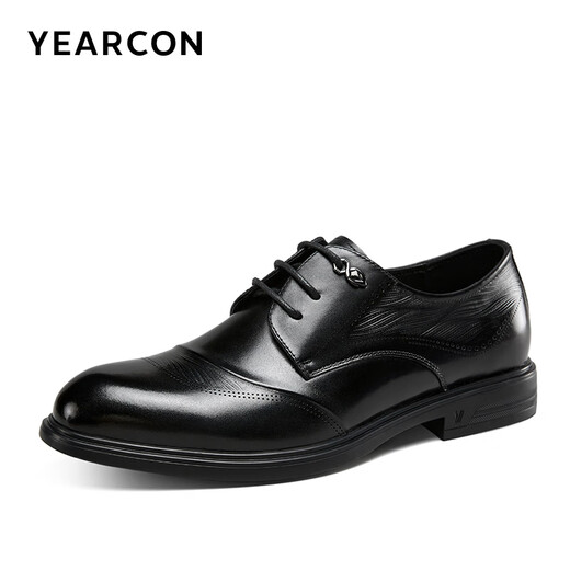 Yierkan Men's Shoes Leather Shoes Men's 2024 Autumn New Cowhide Men's Business Formal Shoes Low-top Commuting British Derby Shoes Black 41