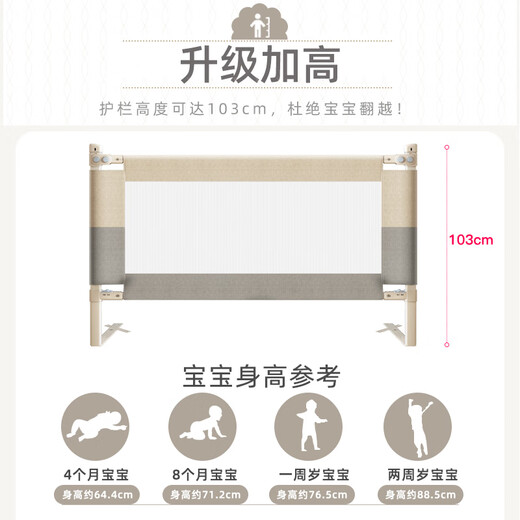 Beeio customized tatami bed fence guardrail bedside baby anti-fall plus raised kang bed baffle customized - beige and gray single-sided installation / remark size 0.81-1.5 meters (one-sided installation)