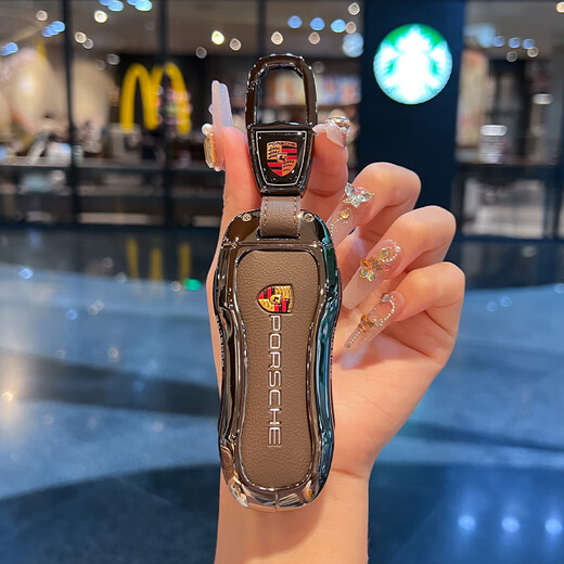 绅创适用保时捷钥匙套帕拉梅拉新能源卡宴911扣macan链718款taycan壳 锌合金【B款石墨黑】+皮绳款 全包保护