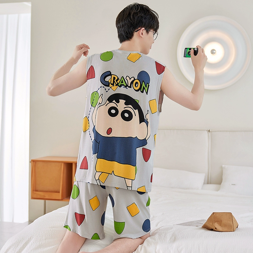 Junjun Suidi Mei Pijamas para hombres Chaleco de verano modal Seda de hielo Conjunto de ropa para el hogar de dibujos animados para hombres adolescentes y estudiantes Modal-Z838 Wukong XL (Altura 170-175 125-145 Jin Jin equivale a 0,5 kg)