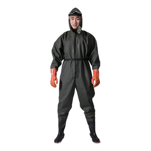Full body winter velvet waders, rain pants with rain boots, leather crotch trousers, waterproof clothing for catching fish, men's one-piece thickened water shoes, winter velvet, green gloves, full body waders 43. Weighing more than 200Jin Jin is equal to 0.5kg. Do not shoot.