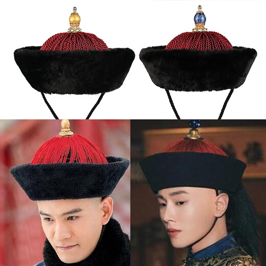 Cherry Blossom Film and Television Disfraz Antiguo Qing Dynasty Ministro de hombres Gat Histón Oficial de sombrero caliente ¡Ministro de soldado Cool Soldier Prince usa Flower Feather Sombrero Oficial de sombrero fresco Aleación IMITA