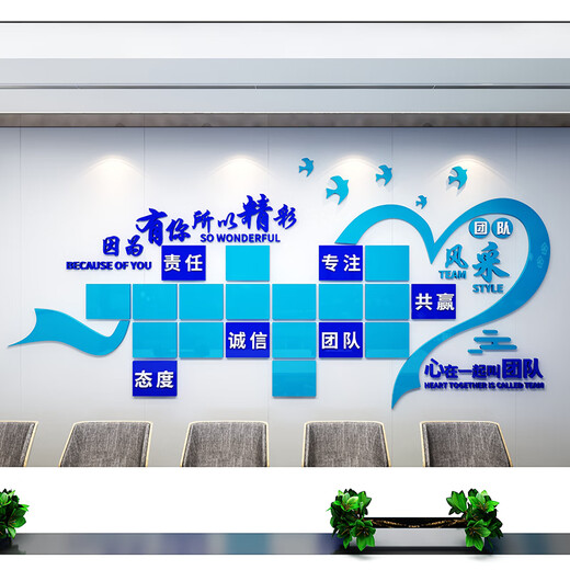 茂语公司员工团队风采照片墙办公室文化墙企业背景装饰励志标语墙贴纸 1392团队风采照片墙-图片色 超大号