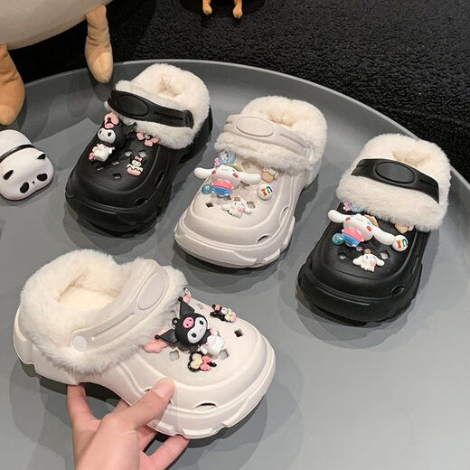 Wei Jie Children's Hole Shoes for Girls 6-12 años, anti-Slip Plus Velvet, desgaste exterior en invierno 2024 nueva bolsa de arrastre de algodón de lujo cálido, talla blanca 32-33 (longitud interna de 19 cm)
