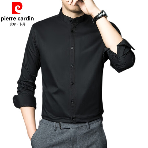 Pierre Cardin Neues chinesisches Stand-up-Kragenhemd Herren-Langsalz 2025 Frühlings- und Herbstgeschäft Formal No Iron Professional White Shirt Medium Strick 6629 Grau 5xl [180-200jin [Jin ist gleich 0,5 kg]]