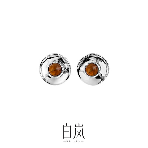 Bai Lan Fuguang Earrings for Women Amber 925 Silver Earrings Niche Design Temperament and Sensational Year Birthday Gift for Wife Amber & 925 Silver