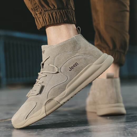 Jeep Herrenschuhe 2025 Neuer Sommer Soft Sohle Mid-Top Casual Board Schuhe im Freien im Freien im Freien Martin Boots Herren Sandfarbe (empfohlen vom Ladenmanager) 40 [empfohlen, eine kleine Größe zu nehmen]