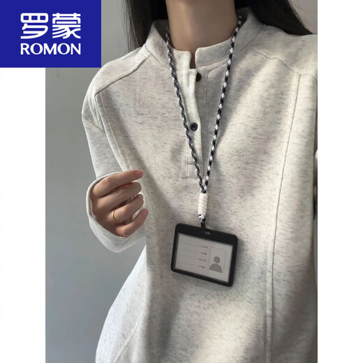 ROMON POLO shirt Henry collar long-sleeved T-shirt for men in autumn deconstructed splicing design right shoulder bottoming shirt autumn sweatshirt trend white gray M (90-120Jin Jin equals 0.5 kg)