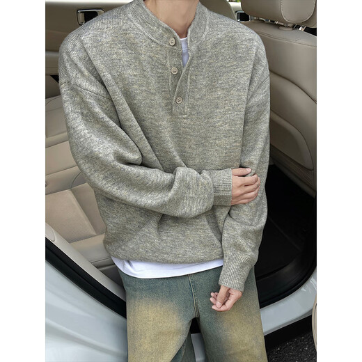 Shelley Jones cleanfit henley collar sweater men's autumn and winter warm sweater men's inner long-sleeved base sweater floral gray XL recommended 120-140Jin Jin equals 0.5 kg