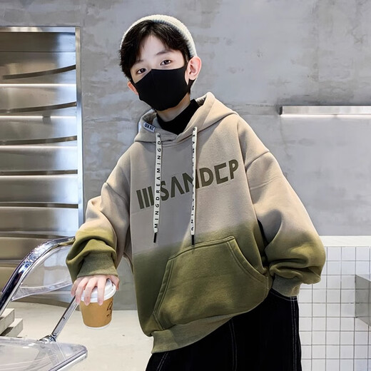 Jungen Handsome Street Brat-Farbfarb mit Kapuze-Sweatshirt Mid-Large Children Herbst 2025 Neue Kinder modische Hoodie-Jacke NN-A1049 [Grau] 150 cm