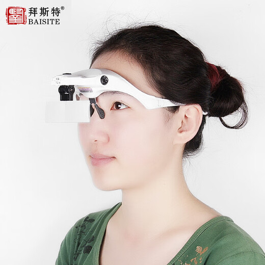眼科牙科放大镜头戴式放大镜毛孔拔黑头粉刺美睫师眼镜美容院专用灯嫁接睫毛高清 BST-9892B1 电池款 小镜片