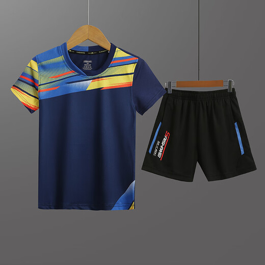 桑菽儿童羽毛球服套装男童女童短袖夏速干小学生乒乓球服网球服运动服 湖蓝色 3879宝蓝套装 S