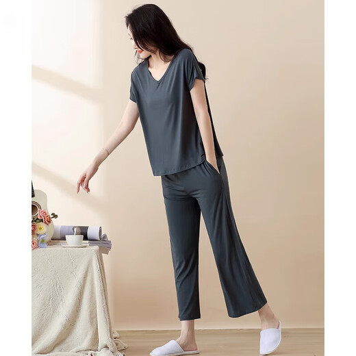Pyjamas modal pantalon de raccourci à manches à manches courtes à manches courtes minces 2025 NOUVEAUX Vêtements domestiques avec coussinets poitrine pour usure extérieure ym841 rose xxl (adapté à la hauteur 170-175 cm