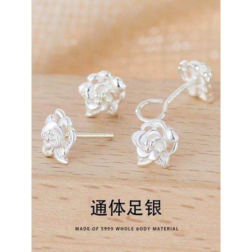 Laoli 2024 new s999 sterling silver earrings, feminine and high-end earrings, screw-buckle earrings, sweet silver earrings, curved hook style