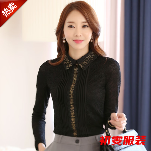 Meianjia velvet thickened lace shirt women's autumn and winter new fashion shirt large size temperament belly-covering loose bottoming shirt trendy white without velvet S 80-95Jin Jin is equal to 0.5 kg
