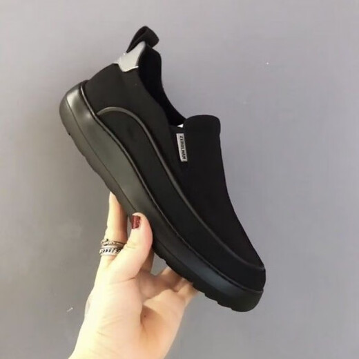 Feilixidi canvas shoes lightweight men's shoes thick sole comfortable one-foot loafers black cloth shoes men's black upgraded version 41