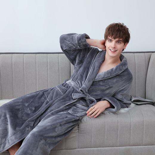 At the end of the year, the Fhamine Plasma Male Plel Deep Thicked Women's Bathrough Winter Couple Paper Paper Paper Bathing The Get Worsening 2001 Elegant Gray Male 3XL [175-190cm, 160-200jin [Jin is equal to 0.5 kg]]]]]]]]]]