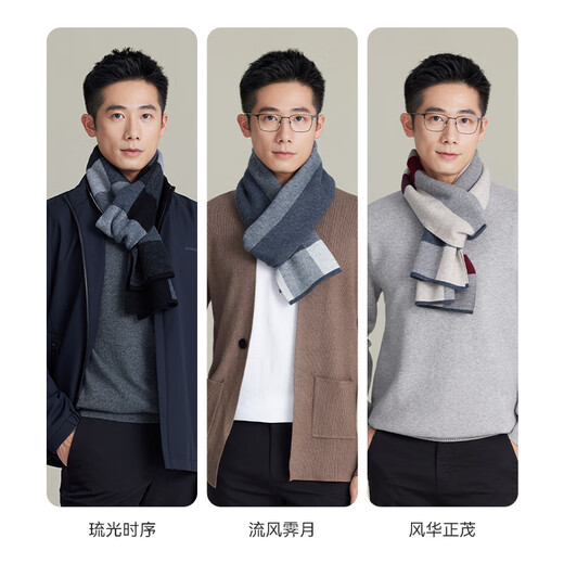 Shanghai Story Autumn and Winter New Sheep Wool Knitted Scarf Thickened and Soft Men's Scarf Gift Box as a Gift for Elders Glazed Time-Brown Kag